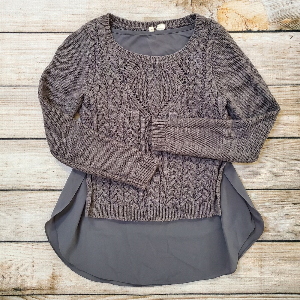 20%OFF🌿 Anthropologie Moth Ella Gray Cable Knit Layered Sweater Womens Medium